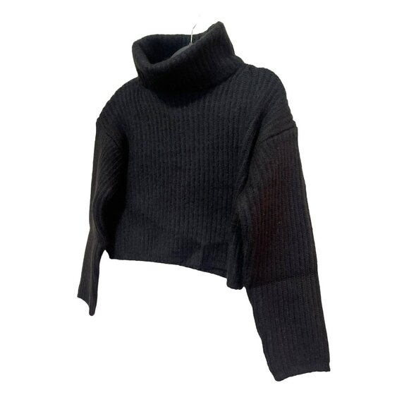 Thakoon Black Alpaca Chunky Knit Cropped Turtle Neck Sweater Sz XL NWT - Picture 5 of 6